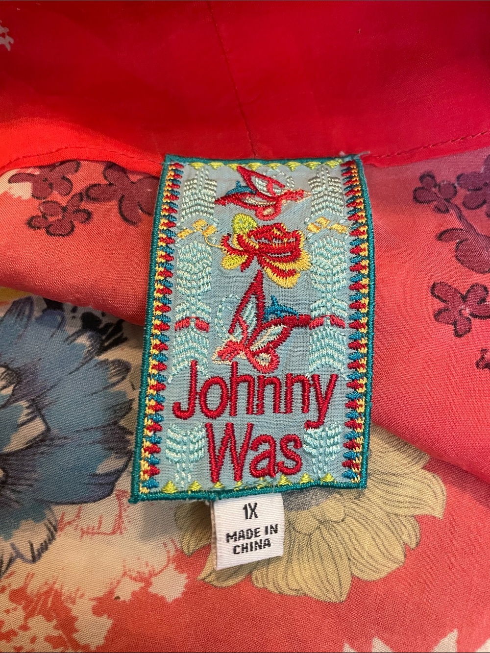 Johnny Was Silk Red Floral Embroidered Kimono Blouse - Picture 6 of 6
